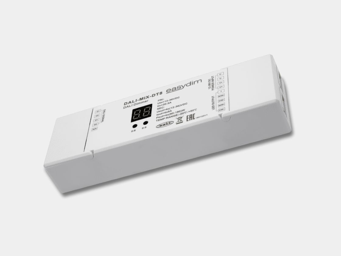 DALI-DT8 контроллер EasyDim, вид сверху, белый корпус