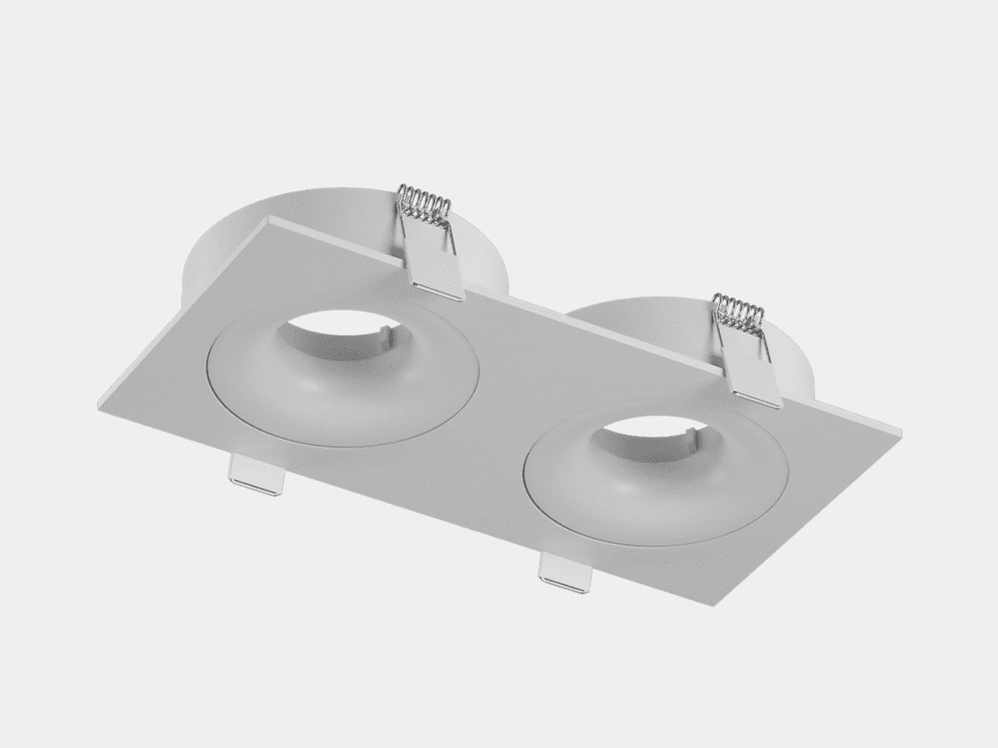 Вид снизу: белый алюминиевый корпус с пружинными клипсами