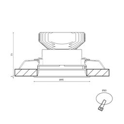 Чертеж встраиваемого корпуса COMBO с размерами и вырезом
