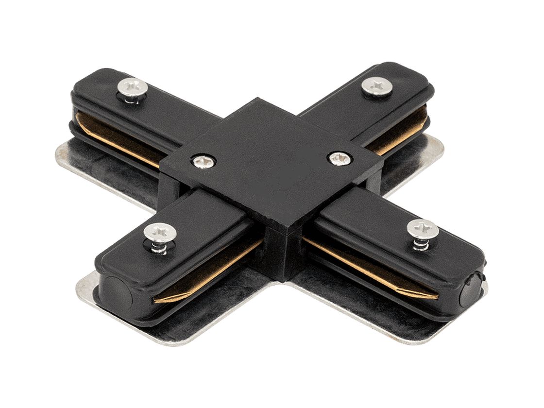 Черный X-коннектор трековой системы, вид под углом