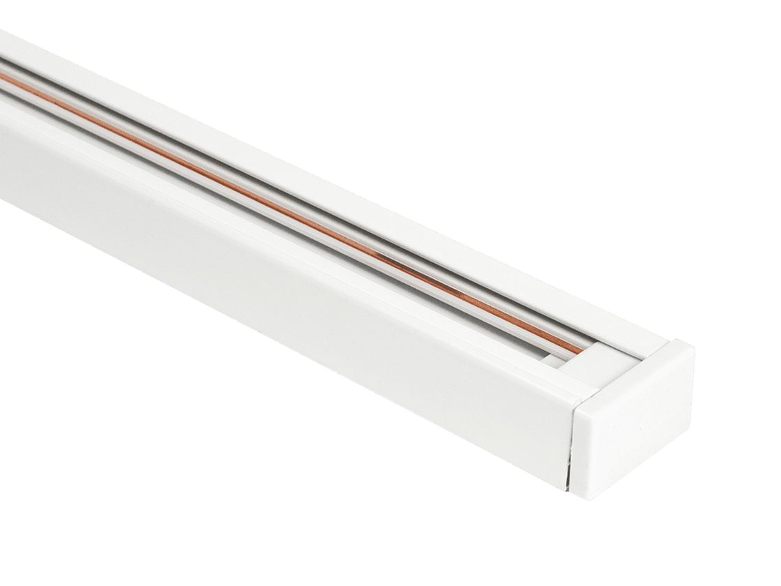 Белый шинопровод с установленной заглушкой, общий вид