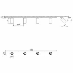 Чертеж планки крепления 1000 мм, поворот 350° и 90°