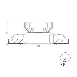 Чертеж встраиваемого корпуса COMBO, размеры и монтажное отверстие