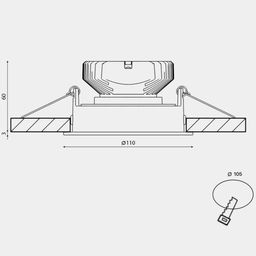 Чертеж встраиваемого корпуса COMBO, размеры и отверстие 105
