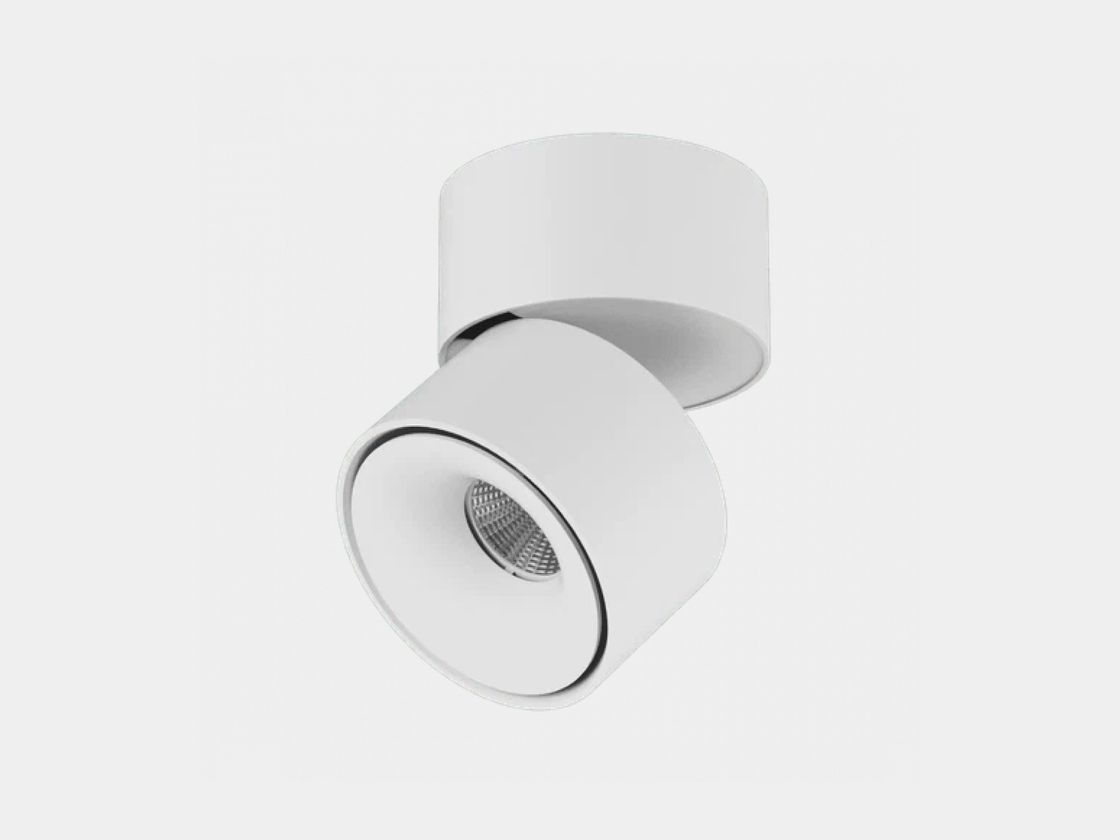 Белый накладной поворотный светильник цилиндрический, вид под углом