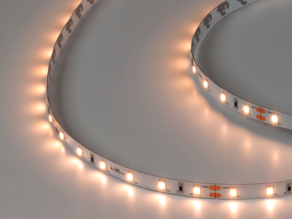 Светодиодная лента SWG PRO 2835, 60 LED/м, 4,8 Вт/м, 24В , IP20, Цвет: Теплый белый, SWG2P60-24-4.8-WW