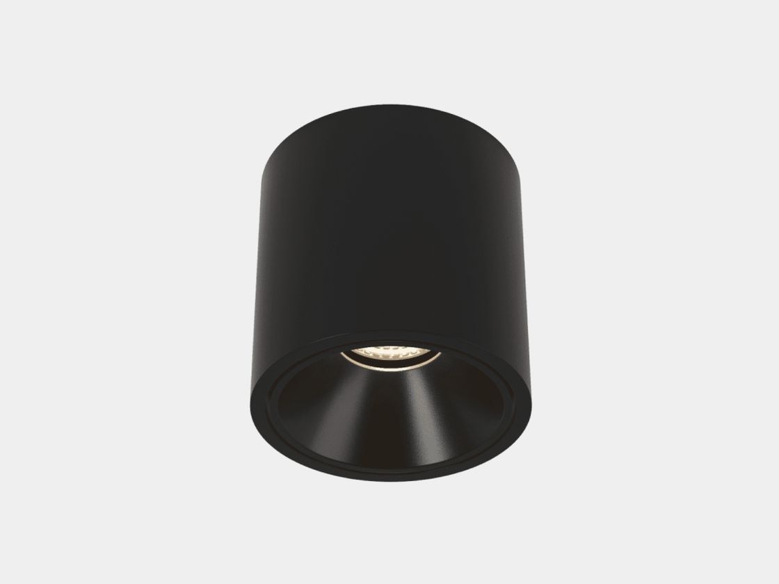 Цилиндрический накладной светильник черный, боковой ракурс