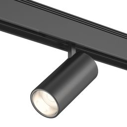 Черный трековый светильник цилиндрический на шинопроводе, включен