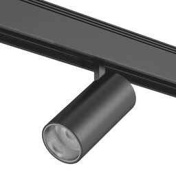 Трековый светильник черный цилиндр, вид спереди на треке