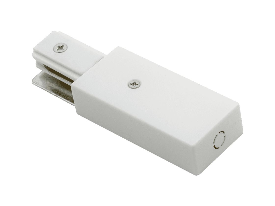 Коннектор питания однофазного трека, белый корпус, ракурс сверху