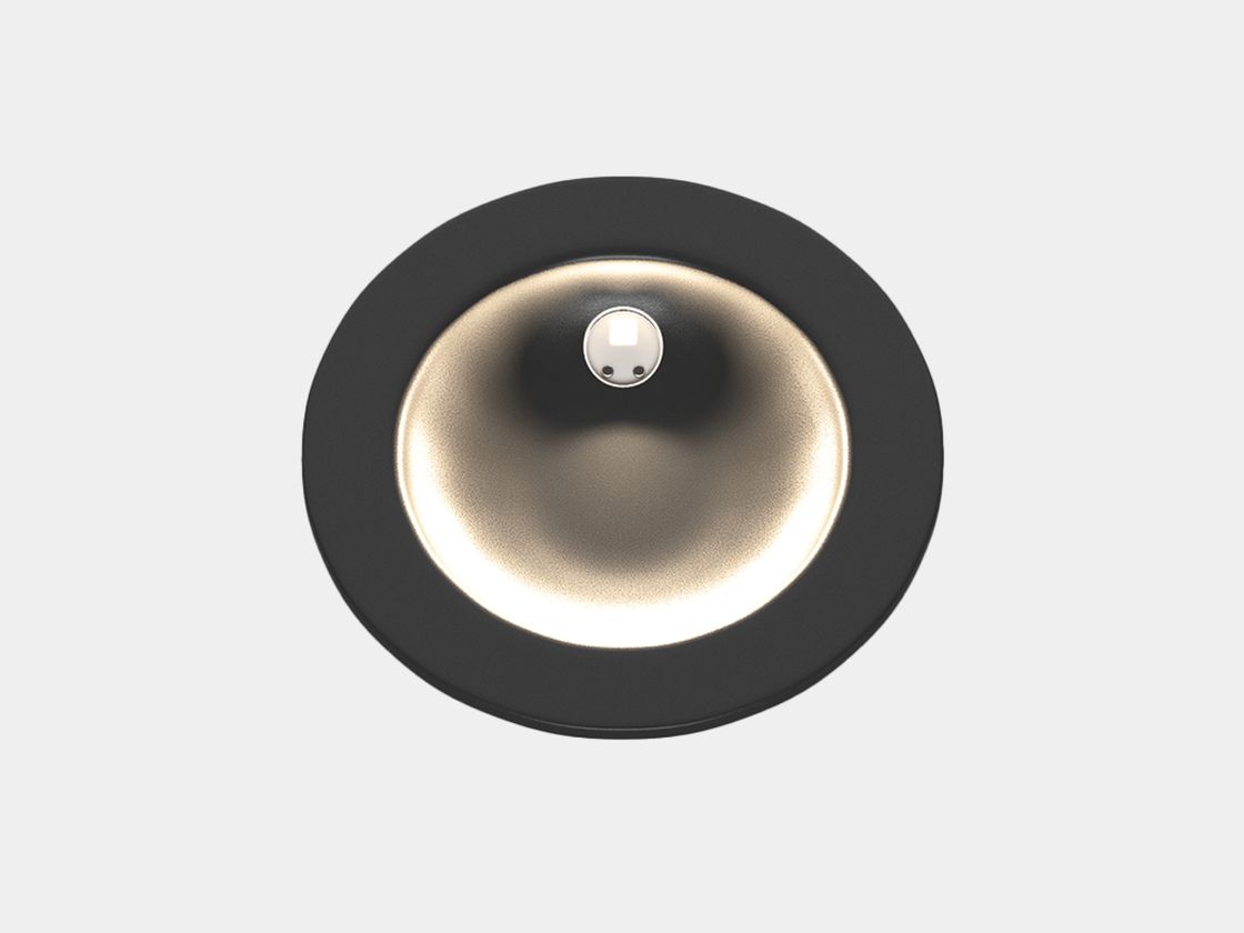 Настенный светильник черный, вид спереди, теплое свечение