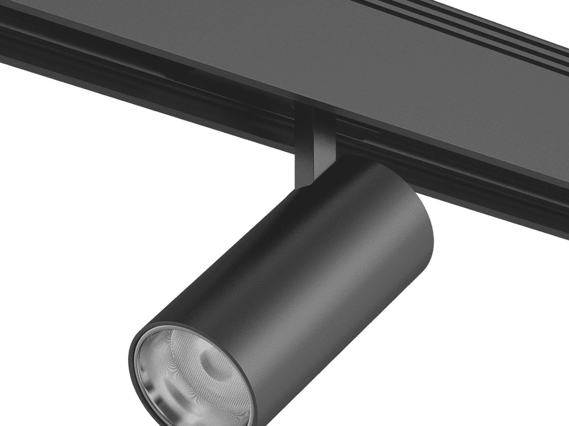 Черный трековый светильник SY, цилиндрический корпус, вид сбоку