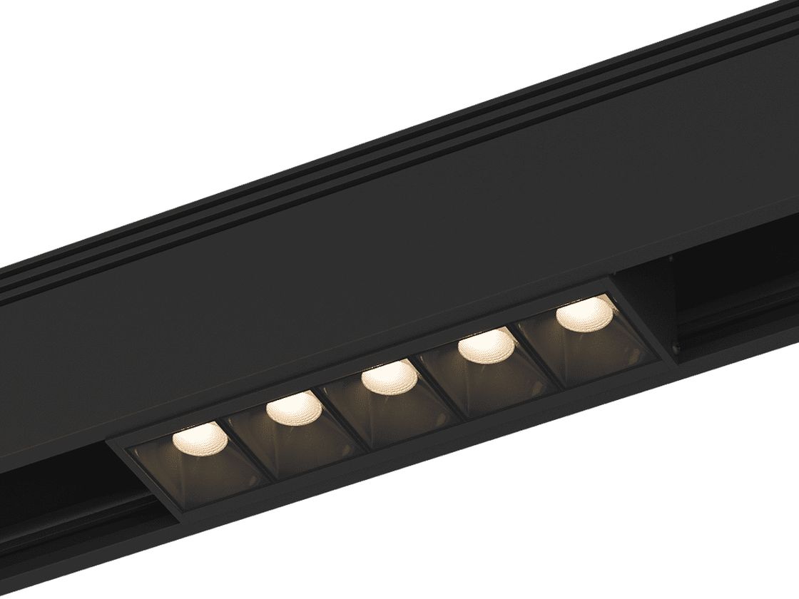 Трековый светильник SY черный, четыре линзы, вид снизу