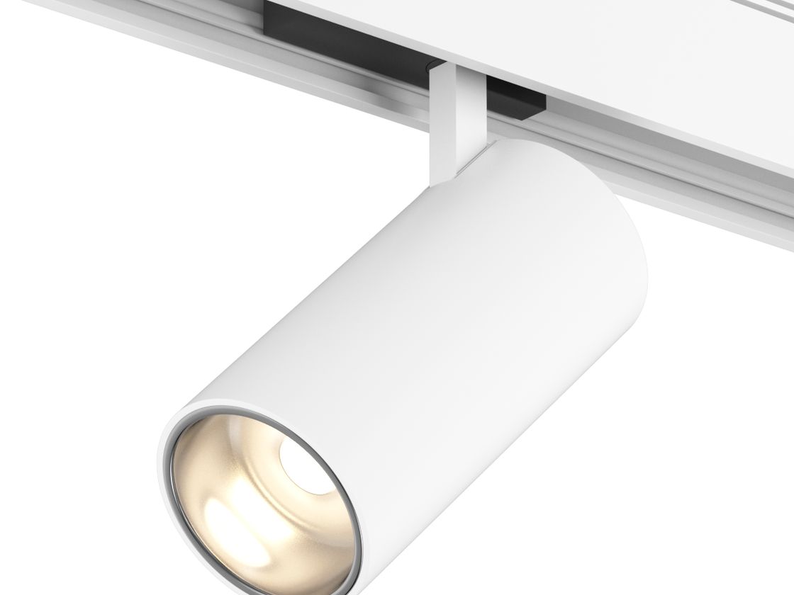 Трековый светильник SY белый, включённый свет, ракурс сбоку