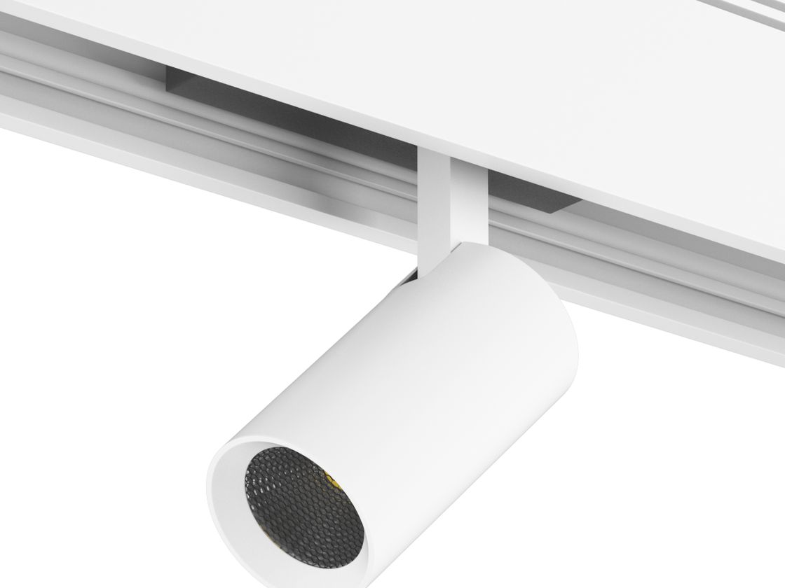 Белый трековый светильник SY на шине, вид сбоку