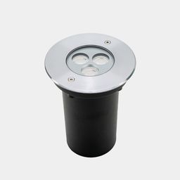 Встраиваемый грунтовый светильник серебристый, вид сверху и корпус