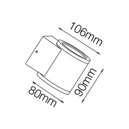Схема габаритов настенного светильника, размеры 106×90×80 мм