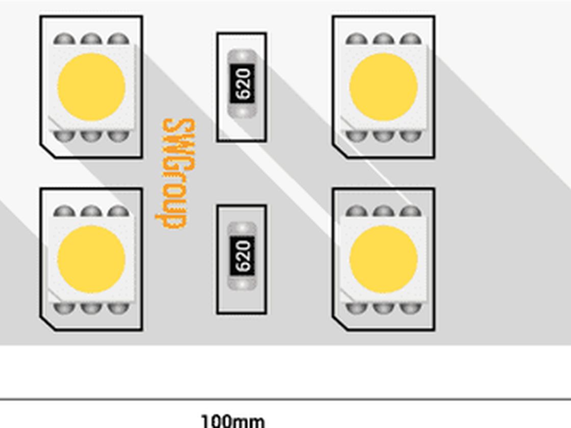 Схема сегмента ленты 24В, резка 100 мм