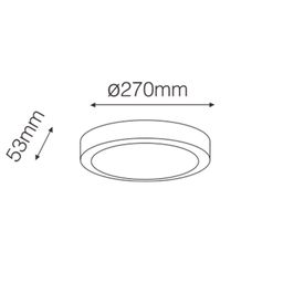 Схема габаритов светильника, диаметр 270 мм, высота 53 мм