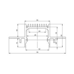 Чертёж профиля LG35 с размерами встройки