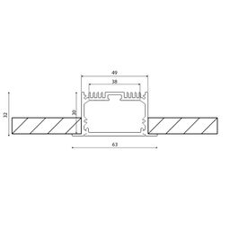 Чертеж профиля LE 6332 с размерами встройки