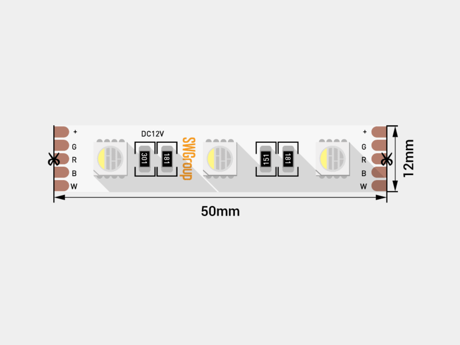 Светодиодная лента 5050, 60 LED/м, 19,2 Вт/м, 12В , IP20, Цвет: RGB + нейтральный белый SWG SWG560-12-19.2-RGB+NW-M SWG560-12-19.2-RGB+NW-M