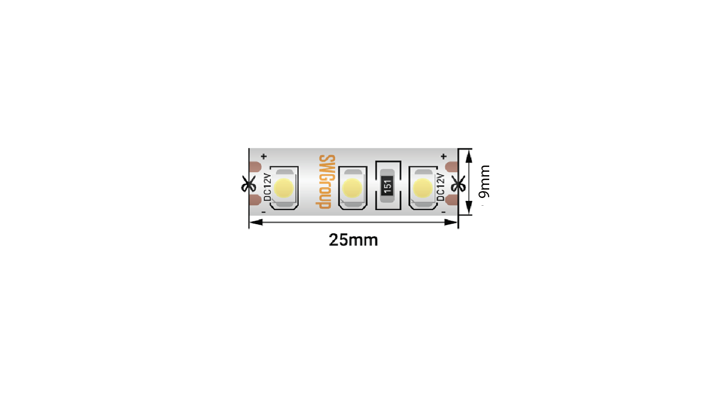 Светодиодная лента 2835, 120 LED/м, 9,6 Вт/м, 12В , IP66, 3M, Цвет: Холодный белый SWG SWG2120-12-9.6-W-66-M SWG2120-12-9.6-W-66-M