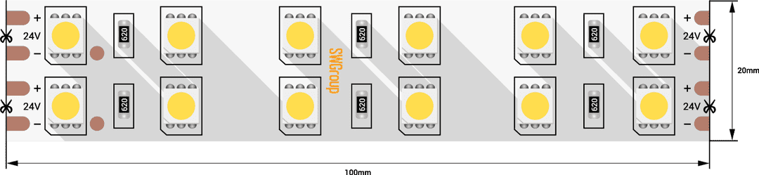 Светодиодная лента 5050, 120 LED/м, 28,8 Вт/м, 24В , IP20, Цвет: RGB + теплый белый SWG SWG5120-24-28.8-W-M SWG5120-24-28.8-W-M