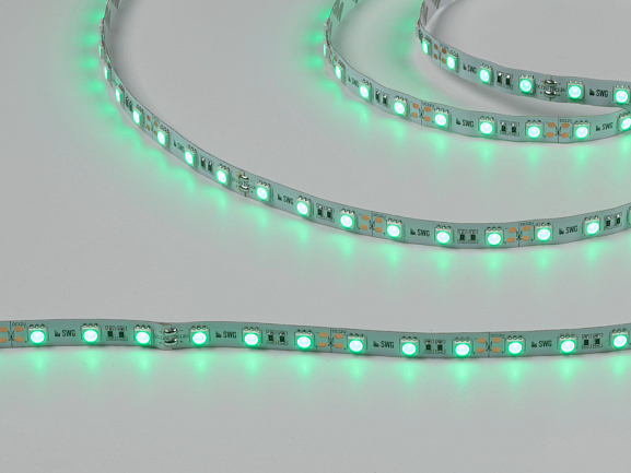 Фото Светодиодная лента 5050, 60 LED/м, 14,4 Вт/м, 12В , IP20, Цвет: Зеленый, SWG560-12-14.4-G-M от магазина SWGShop.ru