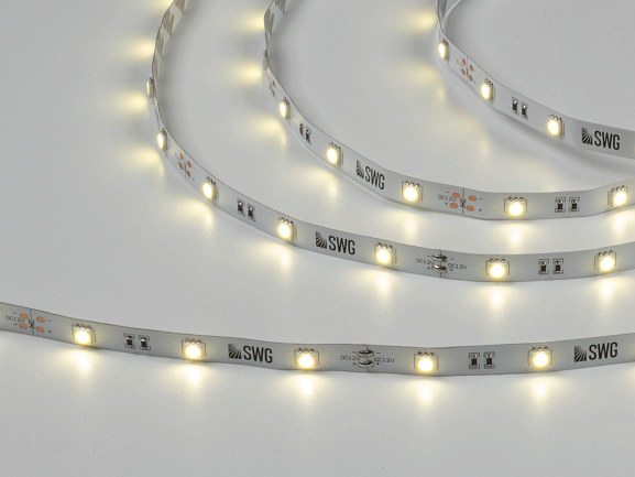 Фото Светодиодная лента 5050, 30 LED/м, 7,2 Вт/м, 12В , IP20, Цвет: Нейтральный белый, SWG530-12-7.2-NW-M от магазина SWGShop.ru