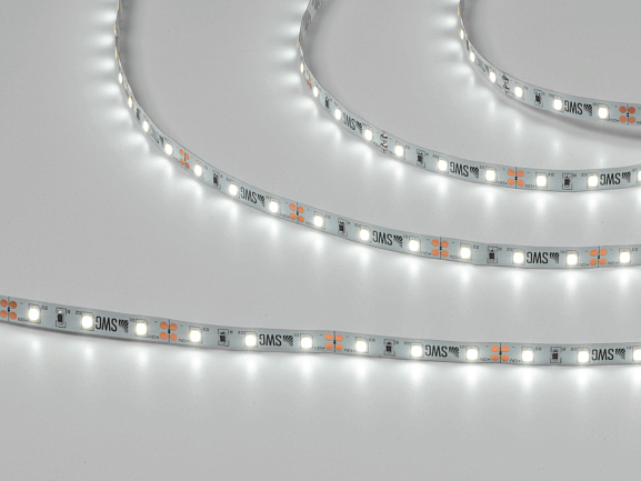 Фото Светодиодная лента  2835, 60 LED/м, 6,3 Вт/м, 12В , IP20, Цвет: Холодный белый, SWG260-12-6.3-W-M от магазина SWGShop.ru