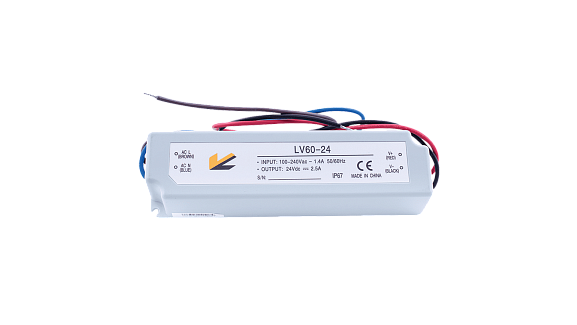 Фото Блок питания для светодиодных лент IP 67 пластик 60 W, 24V, LV-60-24 от магазина SWGShop.ru