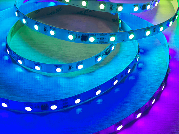 Фото Светодиодная лента SPI, 5050, 60 LED/м, 14,4 Вт/м, 24В , IP20, Цвет: RGB, SWG5PT60-24-14,4-WS2811RGB от магазина SWGShop.ru